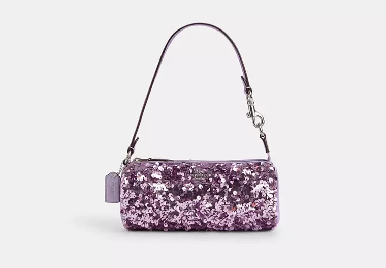 COACH CQ589 Nolita Barrel Bag Sequins & Foil Metallic Lilac