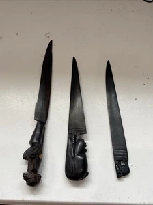 Set Of 3 Vintage Hand Carved Ebony Wood Letter Openers - Picture 1 of 10