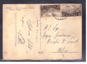 Cartolina Eritrea per Italia 2x 50 c Posta Aerea 1936 WA285 - Foto 1 di 1
