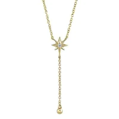 14K Yellow Gold Diamond Lariat Star Necklace Natural Round Cut 0.03 CTW - Image 1 of 2