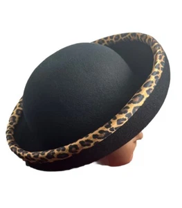 Vintage Women’s Hat Leopard Trimmed Wool Derby Brown 100% wool good Quality - Picture 1 of 8