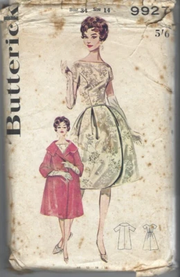 Butterick Sewing Pattern 9927, Vintage Dress and Coat, Size 14, Bust 34" - Image 1 of 4