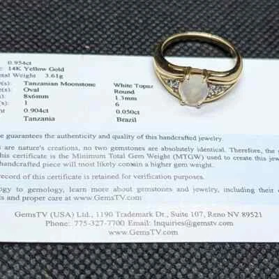 Anillo de oro amarillo de piedra lunar de Tanzania de 14 k talla 7 3,61 g Foto 1 de 4