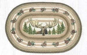 Braided Jute Painted Stenciled Oval Area Rug. BULL MOOSE. Earth Rugs. 4 Sizes - Picture 1 of 4