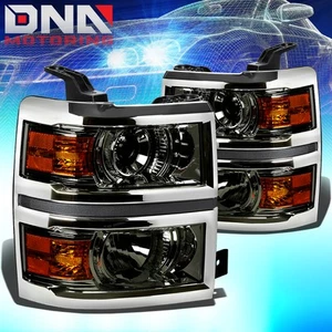 FOR 2014-2015 CHEVY SILVERADO 1500 PROJECTOR HEADLIGHT HEADLAMPS SMOKED HOUSING - Picture 1 of 5