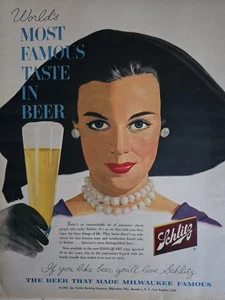 Cerveza Schlitz de vidrio para mujer 1955 sabor más famoso del mundo anuncio vintage  - Imagen 1 de 1