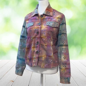 Chaqueta vintage ESTILO DE VIDA para mujer pequeña teñida a mano pintada artesanal única en su clase boho años 90 - Imagen 1 de 21