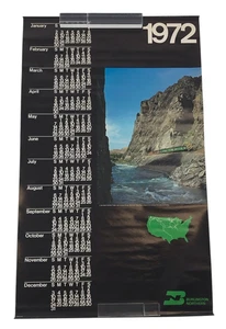 1972 Burlington Northern Railroad Kalender 42 x 26 Plakat Vintage Werbung - Bild 1 von 17