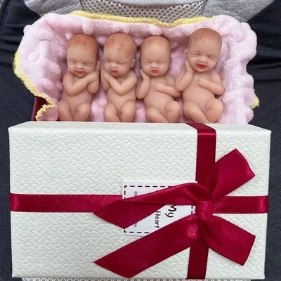 3inch Mini 4pcs Reborn Doll Solid Soft Silicone Stretchable with Box and Blanket - Image 1 of 4