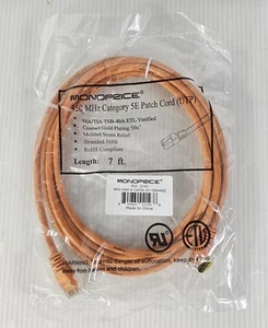 NEW Cat5e Ethernet Patch Cable, RJ45 350Mhz UTP  24AWG 7ft Orange, Gold Plated - Picture 1 of 4