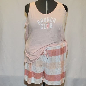 Avenue Body Sleep Set 30/32 Peach Brunch Club Plaid Tank And Shorts - Picture 1 of 8