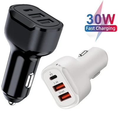 3-Ports USB-C/USB Car Charger Dock Mobile Phone/Tablet/GPS/Navigation Adapter - Image 1 of 4