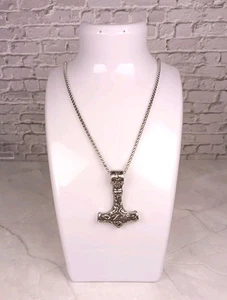 Mens Stainless Steel Necklace Thor's Hammer Viking 22" Chain BNWOT - Picture 1 of 3