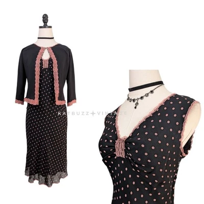 Vestido Vintage Eci Seda 6 Negro Rosa Y2K 90S Lunares Coqueta Encaje Femenino Foto 1 de 4