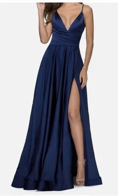 Vestido de satén La Femme, azul, talla 0, nuevo Foto 1 de 4