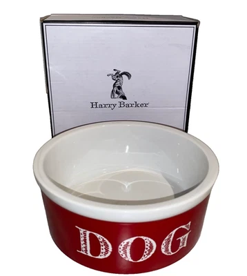 Harry Barker medium red white stoneware Cape Cod dog bowl NIB New - Image 1 of 4