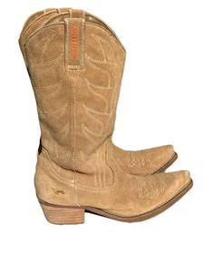 Rocket Dog Boots Womens Sz 9 Cowboy Leather Camel Tan Pointed Toe Suede Western - Picture 1 of 13