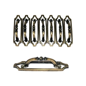 Vtg Brass Cabinet Door Drawer Pulls Lot x8 JB 1973 Lg 6" Antiqued Ornate Jaybee - Picture 1 of 19