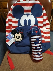 DISNEY MICKEY MOUSE BACKPACK WITH DRINK CONTAINER AND MM PULL NEW - Picture 1 of 6