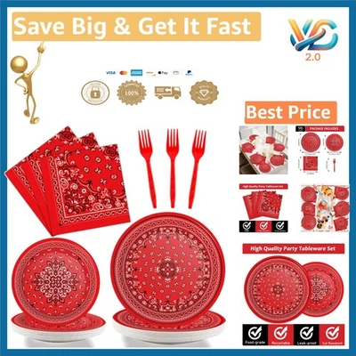 Juego de servilletas platos de fiesta Western bandana roja 96 piezas para 24 invitados Foto 1 de 4