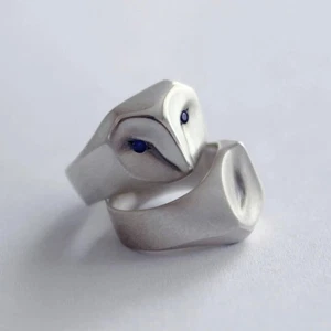 925 Sterling Silver Owl Ring — Blue Sapphire Eyes — Women’s Animal Jewelry - Picture 1 of 11
