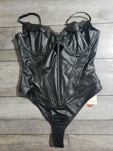 Popilush Kunstleder Body Spitze Korsett Top Bauch Kontrolle Tanga Shaper Gr. XL - Bild 1 von 9