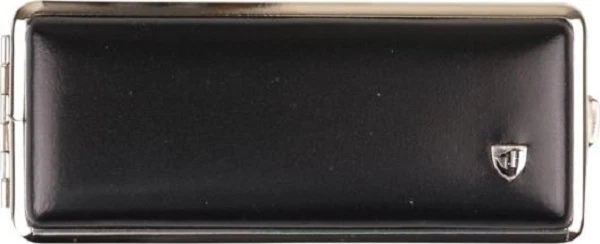 ZIGARETTEN ETUI -LEDER - SCHWARZ - CHROM -100 MM - v.H seit 1912 MADE IN GERMANY - Bild 1 von 1