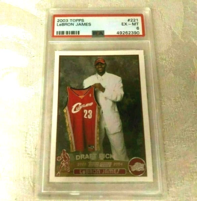 PSA 6 EX-MINT LEBRON JAMES 2003-04 TOPPS #221 RC ROOKIE LA LAKERS CLE CAVALIERS - Image 1 of 4