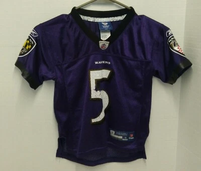 复古 Reebok ONFIELD NFL 巴尔的摩乌鸦队 Joe Flacco #5 球衣 - 儿童小号 (4) — 第 1/4 张图片