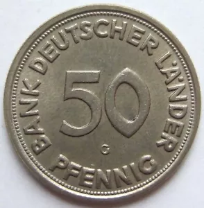 Münze 50 Pfennig 1950 G Bank Deutscher Länder in fast Stempelglanz - Bild 1 von 2