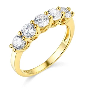 2 Ct Round Solid 14k Yellow Gold 5-Stone Trellis Wedding Anniversary Band Ring - Picture 1 of 3