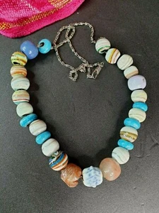 Old Handmade Glass Beaded Necklace on Chain …beautiful collection piece - Picture 1 of 12