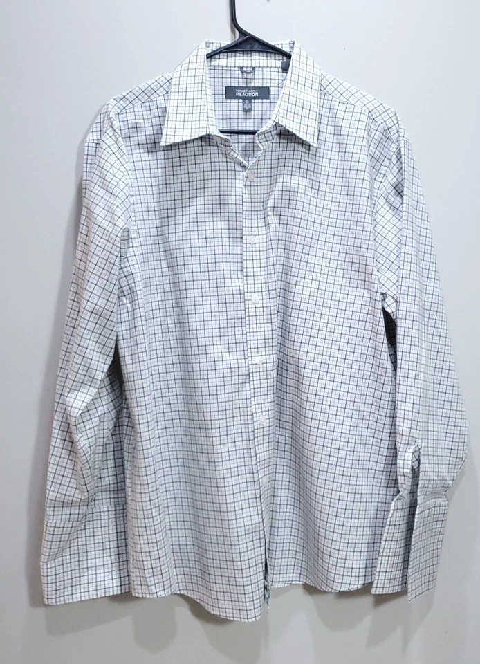 Camisa Kenneth Cole Para Hombres XL Manga Larga Abotonada Gris Rayas Clásica Informal Top Foto 1 de 4