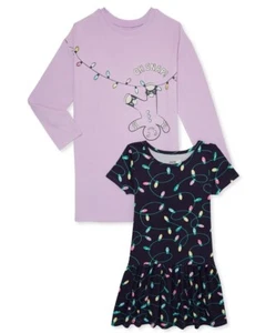 New With Tags Girl's 2 Pack Christmas Lights & Gingerbread Print Dress - Sm 6-6x - Picture 1 of 4