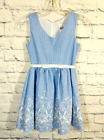 Rare Editions Girl's Sz 7 Gingham Dress Sleeveless Embroidered Blue & White