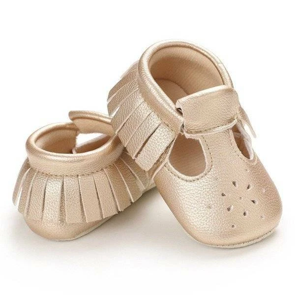 Baby Girl Gold Soft Sole Moccasin Shoes  0-6 6-12 12-18 Months - Image 1 of 1