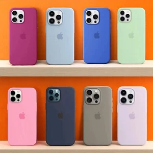 iPhone 16 15 14 13 12 11 Pro Max Liquid Silicone Case Apple Logo Shock Resitant - Picture 1 of 18