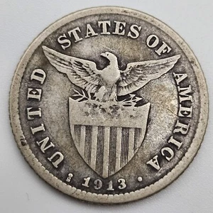 1913-S 20 Centavos Fine Philippines US San Francisco Mint Silver Coin Twenty USA - Picture 1 of 2