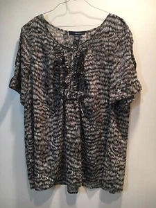 Denim 24/7 Women's Short Sleeve Semi-Sheer Ruffle Accented Top Size 18W - Picture 1 of 3