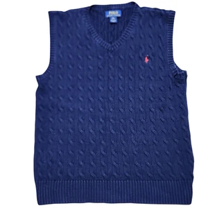 Polo Ralph Lauren Sweater Vest XL (18 - 20) Navy Blue Boys V Neck Cable Knit - Picture 1 of 17