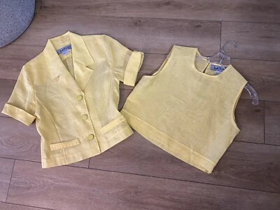 VTG Jackie O 60s JUDY HORNBY Yellow Twin Set Sheer Shell & SS Shacket sz 8 BOHO - Image 1 of 4