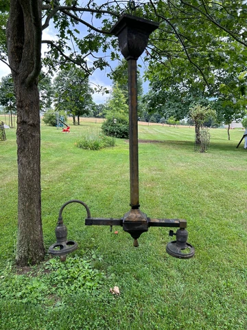 1900's Era Brass Gas & Electric 2 Arm Chandelier Needs Restored, Free S/H Cover