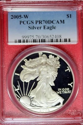 2005 - W PCGS PR70DCAM AMERICAN SILVER EAGLE DOLLAR!!  #B48579 - Image 1 of 2