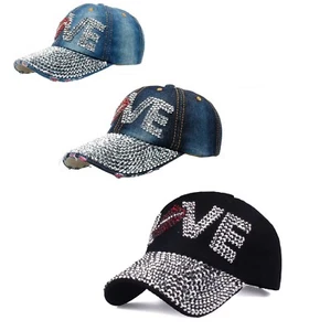 Jeans Baseball Cap Love Studded Glitter Baseball Cap Hat Cap Hip Hop Snapback Hat - Picture 1 of 6
