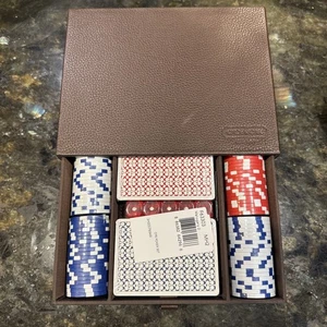 Coach Marke Poker Set Karten Würfel Chips in Lederetui Box & Band Neu im Karton - Bild 1 von 2