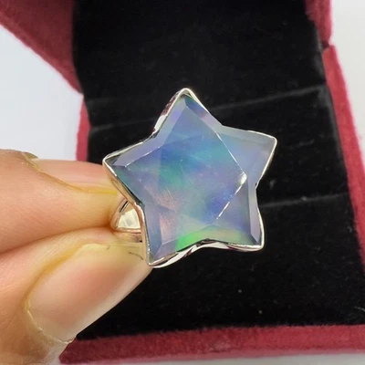 Anillo de plata esterlina 925 ópalo cristal facetado ópalo aurora anillo de plata joyería Foto 1 de 4