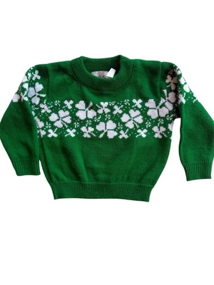 Vintage Irish Shamrock Sweater Whats Next Knit Acrylic Kelly Green Size 4T - Image 1 of 4
