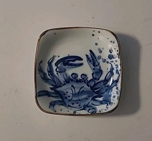 Vintage Japanese Blue Crab Sushi Soy Trinket Plate 4" (B2-A10) - Picture 1 of 7