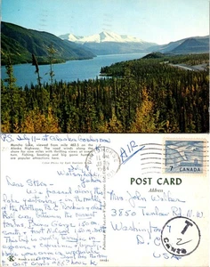 Postcard Muncho Lake Alaska Highway View with Snow-Capped Mountains - Picture 1 of 1