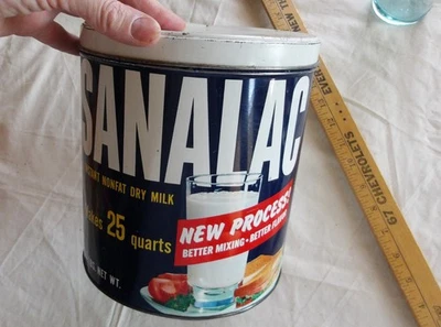 Vintage SANALAC Nonfat Dry Milk - Advertising Tin Can - Image 1 of 4